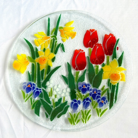 Peggy Karr Art Peggy Karr Fused Glass Floral Plate 4 Spring Flower